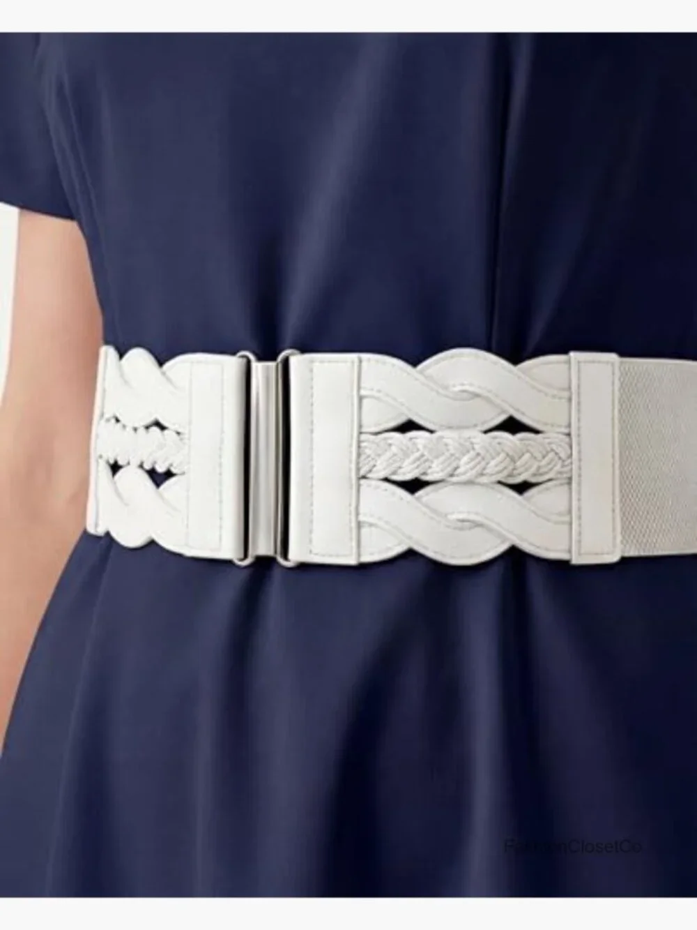 3 Inch Wide Elastic Vintage Braided Buckle Waist Belt